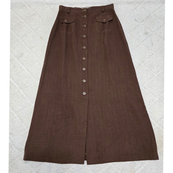 Gianna Italy Brown Maxi Skirt‎ Button Front High Waist A-Line Viscose Vintage - Picture 8 of 13